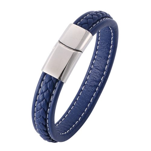 Braided Leather Bracelet – Blue