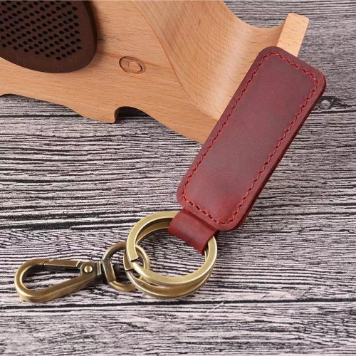 Flat Leather Key Ring – Brownish Red